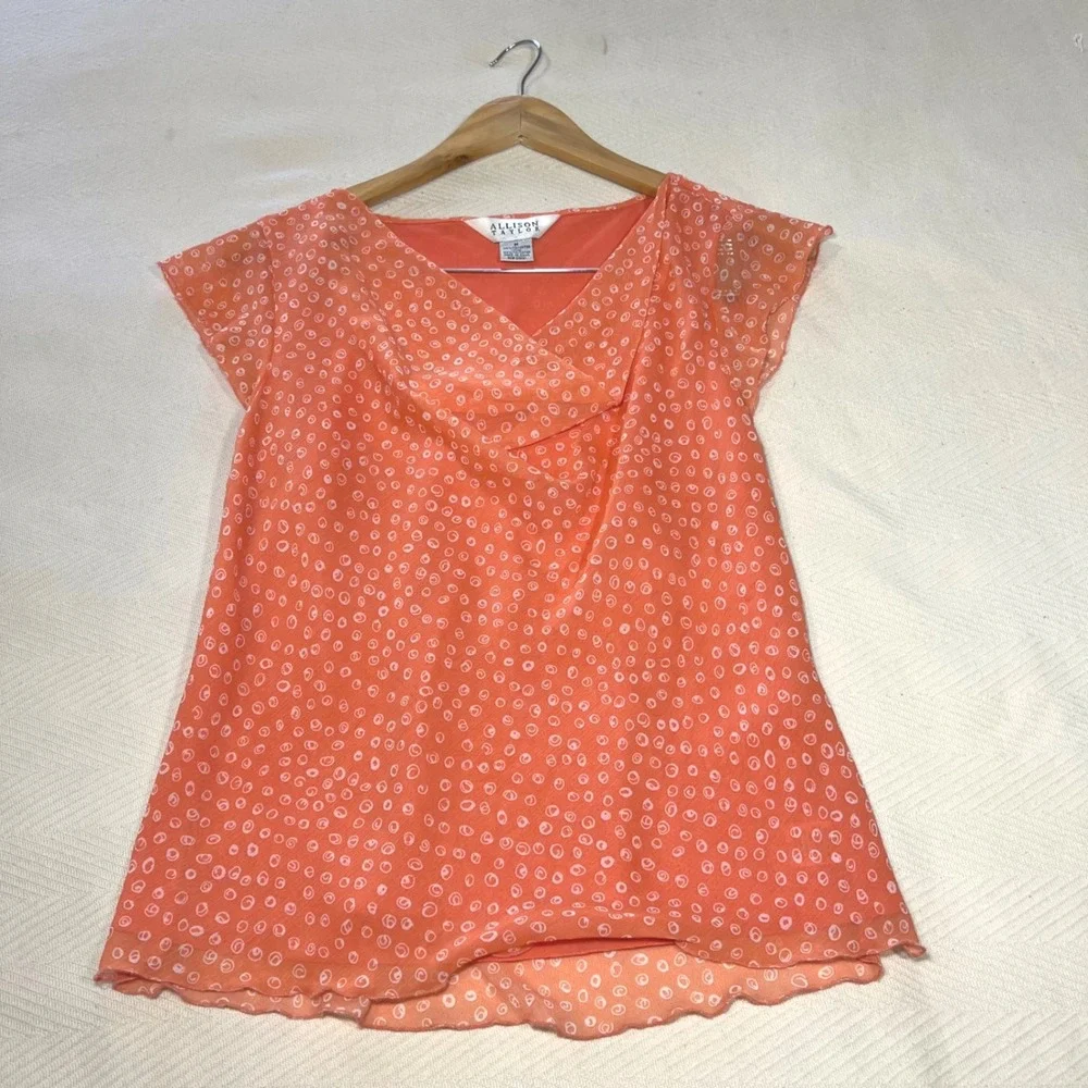 Vintage 90s Allison Taylor Orange Floral Patchwork Skirt Set Cowl Neck Top M